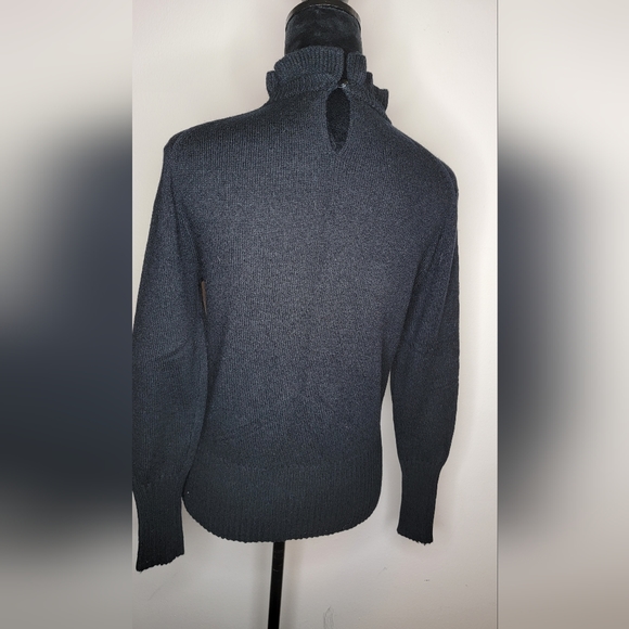 J Crew Lambs Wool Blend Long Sleeve Black Ruffled Collar Keyhole Sweater Size S - Picture 7 of 13